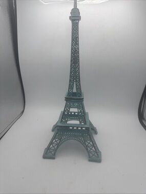 Eiffel Tower Statue Paris France shelf Desk Decor painted Metal Light Blue 15”